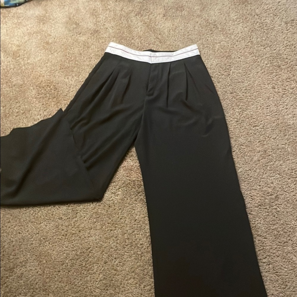 Black Wide-Leg Pants with White Waistband